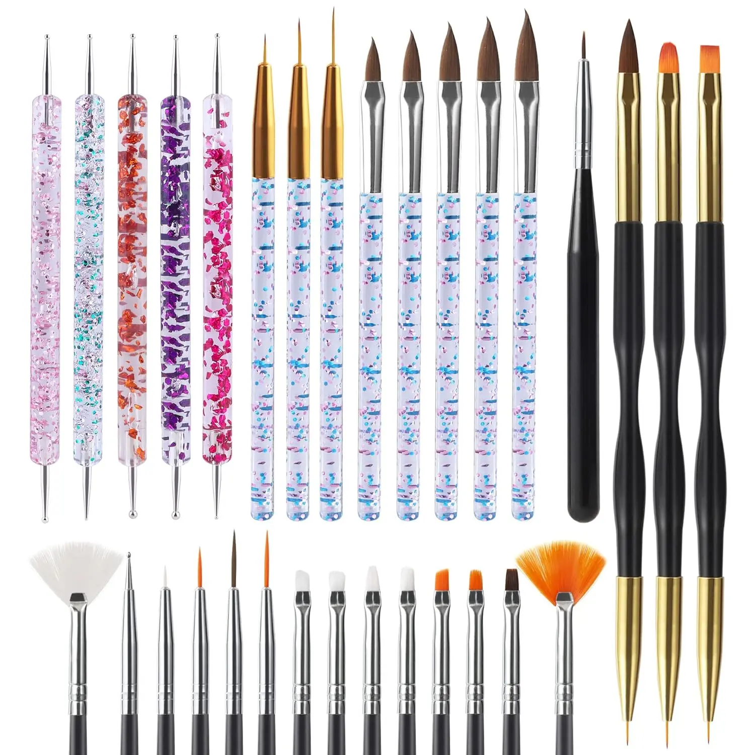 10pcs Nail Art Brushes Set - Dotting Tools, Striping Brushes, Sculpting Pattern Tracing Stylus, Ball Embossing Stylus, Fine Drawing Pen for Gel Polish Manicure Designs