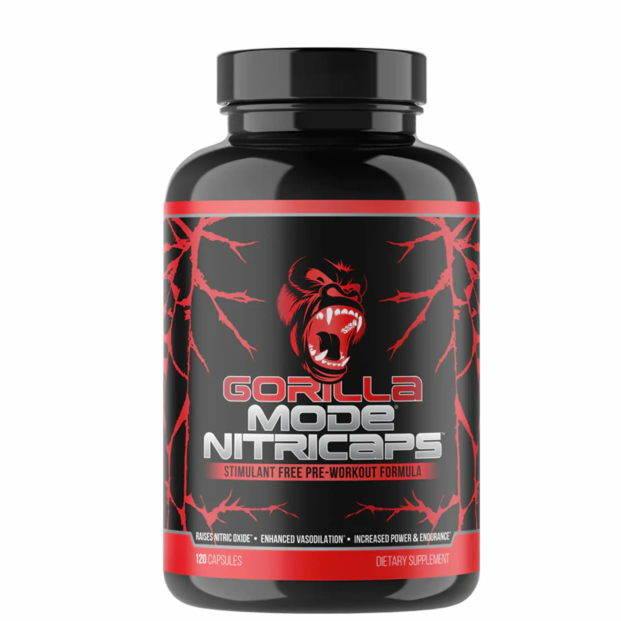 Gorilla Mode Nitricaps Stimulant-Free Fitness Supplement - Sugar-Free, Potassium-Infused, Magnesium-Rich Muscle Support Capsules, Flavorless, Portable, Enhanced Pump & Hydration Gym Pre-Workout (40 Servings, Adults Only)