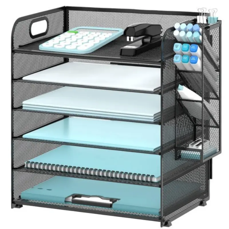 6-Layer Desktop Shelf + 4 Pen Holders + A4 File Clip + Handle Mesh Desk | Office/Home Organizer Must-Have