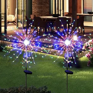 Solar Powered Outdoor Light, Solar Illuminated 60led Fireworks Style Flashing String Lights, 8 Modes, Ip44 Waterproof, Garden, Patio, Poolside Decor