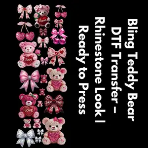 Bling Teddy Bear DTF Transfer – Rhinestone Look | Ready to Press