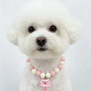 1 Pack Sweet Cute Cat Pendant Pet Necklace Candy Color Handmade Beaded Cat Collar Dog Neck Chain Collar Jewelry