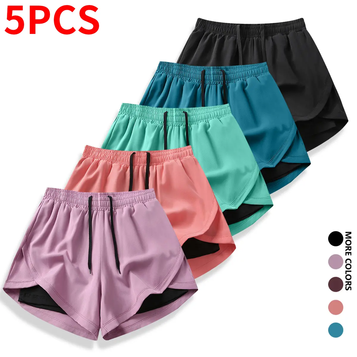 Women’s Double-Layer Athletic Shorts, Quick-Dry Anti-Chafe Running Bottoms, Elastic Drawstring Waist Gym Casual Multi-Pack, Athletic Shorts Women