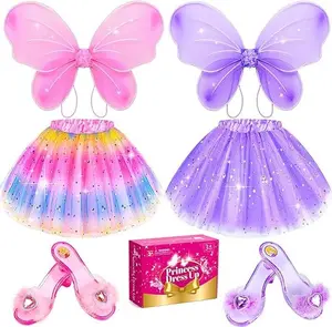 Mother Day Gift Kids Princess Dress Up Clothes for Little Girls,  Pretend Play & Dress Up Princess Costume Set with Princess Shoes Tutu Fairy Wing for Little Girls, Princess Toy Gift for 3-6 Toddler Little Girl