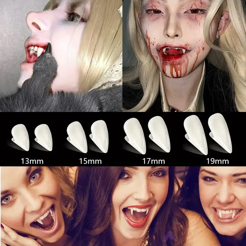 Glow-in-the-Dark Vampire Fangs - Realistic Polyresin Not Embedded Fake Teeth, Halloween Costume Props for Adult Party Pranks & Accessories