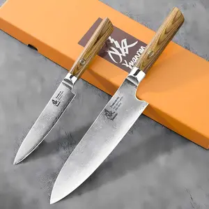 2PCS YUANREN Entry Level Set | Damascus Chef's Knife + Multi-Purpose Fruit Knife, Portable Design Suitable for Cooking and Outdoor Camping, a Premium Gift for Your Partner.