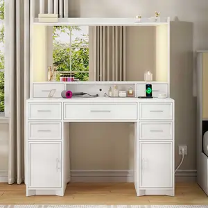 Makeup Vanity with Mirror and Lights White