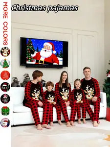 Men Women Sleepwear Set Long Sleeve Pants Christmas Couple Pajamas Kids Holiday Family Boys Girls Casual Loose Fit All Seasons