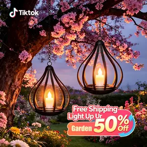Solar Garden Lights Outdoor, Metal Solar Water Drop Shape Candle Lantern 2026 New Design with Flickering Effect & Reflective Patterns, IP65 Waterproof, 20.5 CM × 15.5CM,Outdoor Solar Powered Lights for Garden, Patio, Pathway