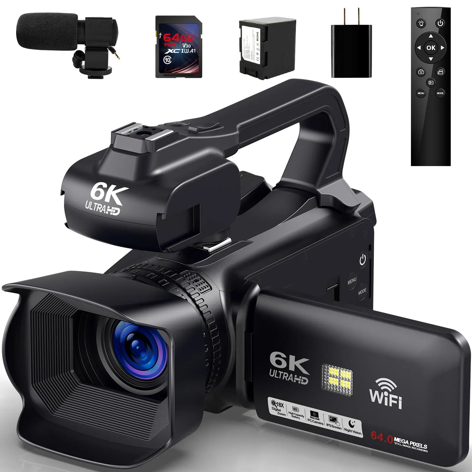 2026 New Year Gift  video camera digital zoom come with 4 inch touch screen wireless remote control and 64G memory card apply for outdoorfun Camcorder Crystal for every family party