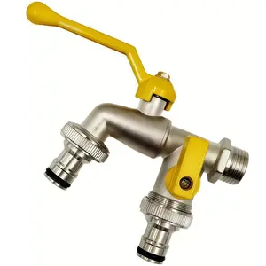 Outdoor Dual-Port Faucet, Garden Hose Bidirectional Splitter, 3/4 Inch Wall-Mounted Frost-Resistant Replacement Part, 1 Piece