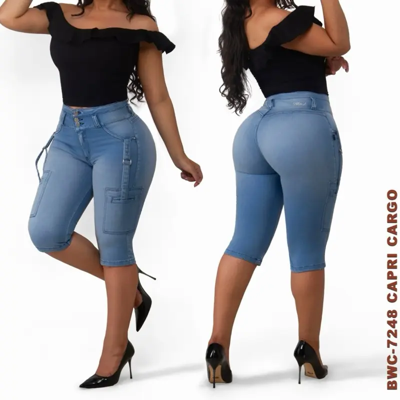 Women's B72-48 Colombian Luxury Capri Cargo Pants, Comfortable Fit Bottom with Elegance, Lady
