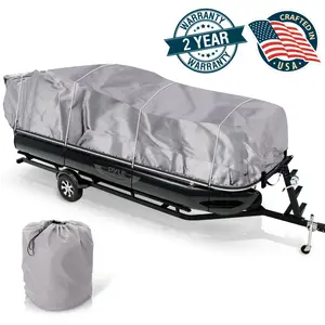 25'-28' Pontoon Boat Cover | Weatherproof Polyester Marine Cover with Elastic Hem & Adjustable Straps - UV & Mildew Resistant, Heavy Duty Trailerable Boat Cover with D-Ring Tie Downs