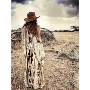 Women’s Bohemian-Style Kimono, Plus Size, Geometric Print, Loose Fit Vacation Beach Cover-Up