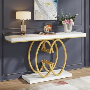 Tribesigns Faux Marble Gold Console Table, Geometric Metal Base, 55 Inch for Hallway, Entrance & Living Room