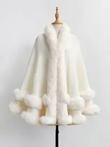 Luxury Plush Hooded Cape Shawl, Faux Imitation Fur Design, Ideal for Air-Conditioned Rooms, Cozy Home & Party Use, Fall Winter Casual Wear, Poncho