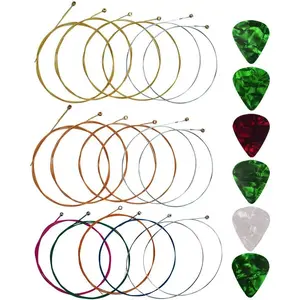 Acoustic Guitar Strings with 6 Picks, 3 Sets of 6 Acoustic Guitar Kit Guitar Strings Replacement Steel String For Beginners Performers