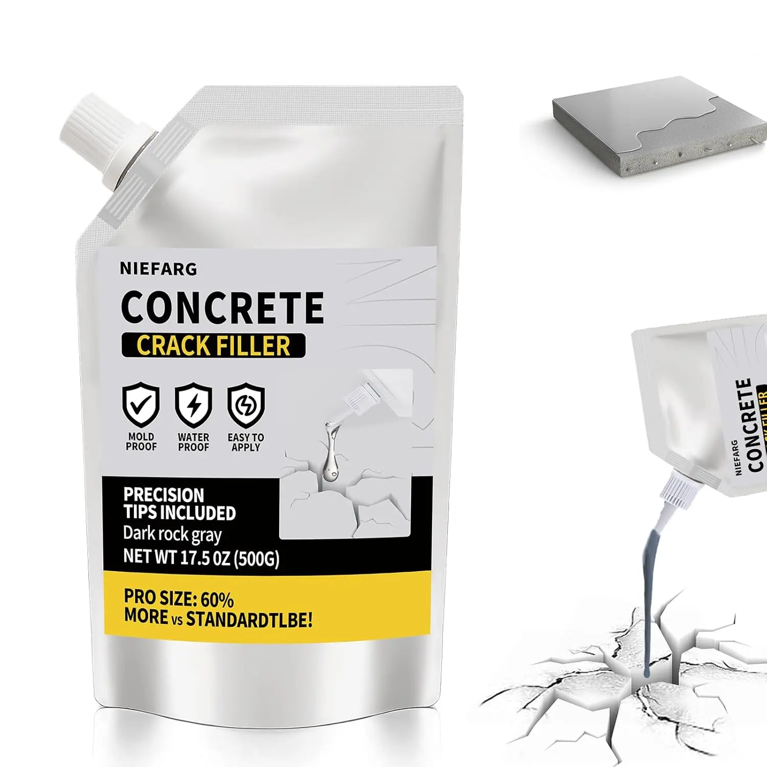 Professional Concrete Crack Filler & Sealant - 17.6 oz Quick-Dry Waterproof Adhesive for Outdoor,Concrete Crack Filler for Driveway, High Elasticity Cement Crack Filler, Self Leveling Quick Drying Sealing Adhesive for Outdoor, Patio