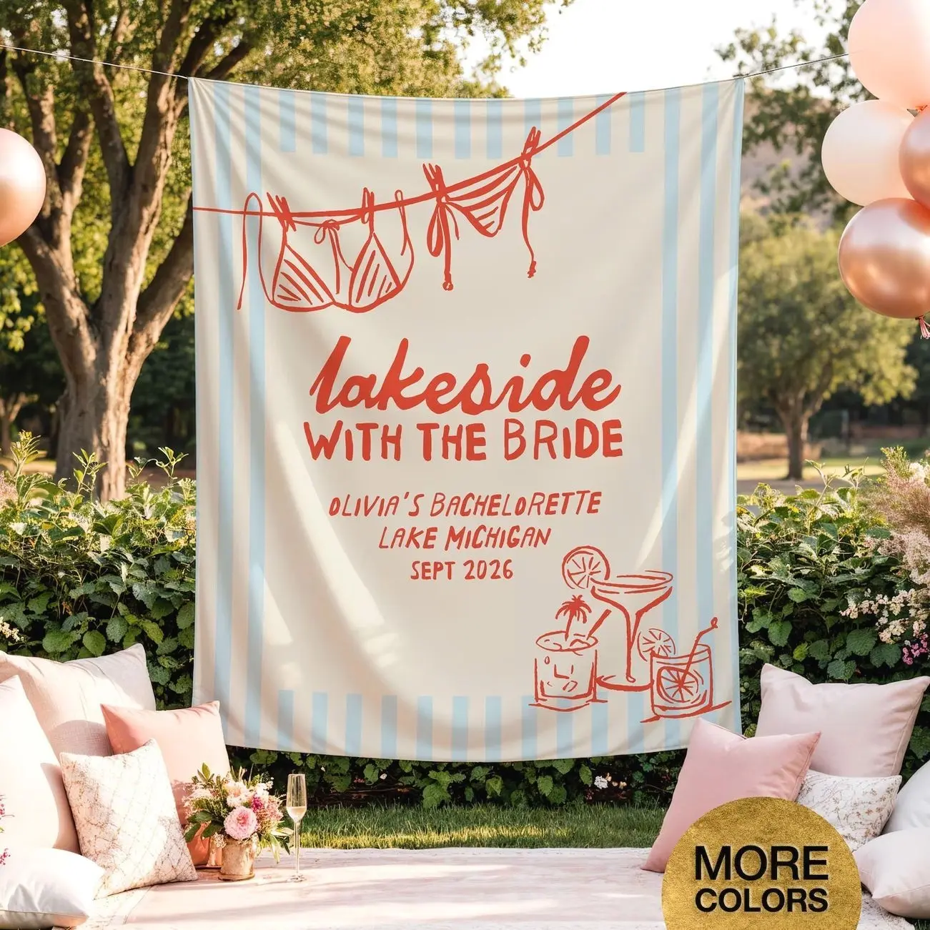 Lakeside With The Bride Tapestry Lake Bachelorette Banner Personalized Bachelorette Welcome Sign Bachelorette Weekend Decor Bridal Party