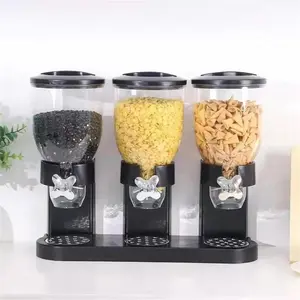 Triple Cylinder Dry Food Cereal Dispenser Box Container，Transparent Cereal Dispenser,Double Barrel Cereal Dispenser,Food Storage