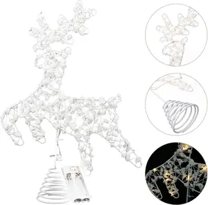 Christmas Reindeer Tree Topper,Christmas Gold Hollow Glitter Tree Topper with LED Lights for Christmas Tree Decoration, Big Xmas Tree Top for New Year Holiday Decorations.