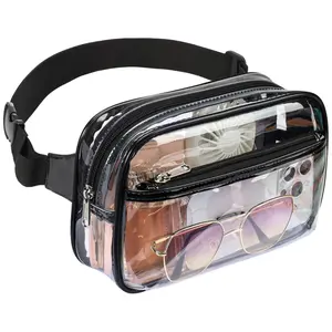 Stadium Approved Clear Fanny Pack Belt Bag for Women & Men, Compact Waist Bag with Zip for Game Day, Sports Events, Travel, Running, Hiking, Workout - Clear Purse Pouch