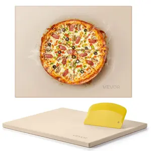Cordierite Pizza Stone, 15x12 in Rectangular 0.6 in Thick Heat-Resistant Bakeware with Scraper, for Kitchen Oven Baking and BBQ Grilling