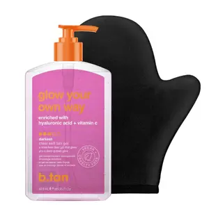 b.tan Best Clear Self Tanning Gel Kit | Glow Your Own Way Bundle - Ultra Dark, Quick Express Tanner for Face & Body with Applicator, No Transfer