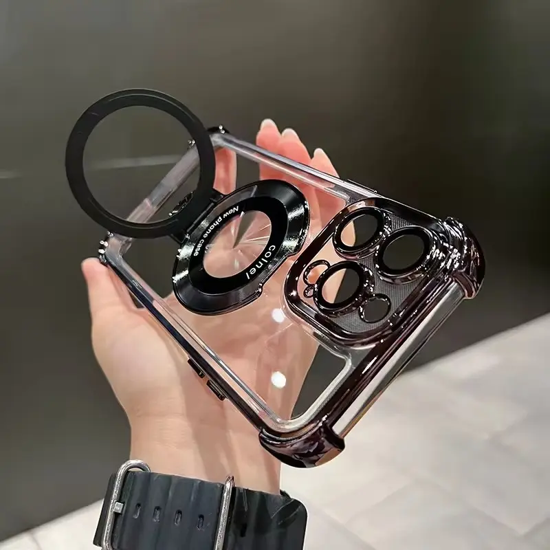 Compatible with  Charging Holder Clear Mobile Phone Case for  iPhone 17 Pro Max/16/15/ 14 /13 pro max /S26Ultra / S25Ultra S24Ultra / S23Ultra / S22Ultra Four Corners Protect Back Cover