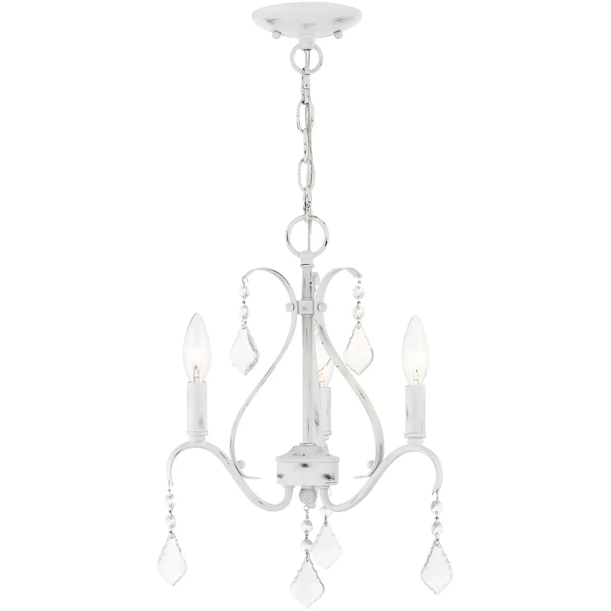 3 Light Antique White Chandelier with Steel base material