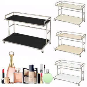 1 Pcs 2 Tier Bathroom Makeup Organizer Nordic Style Acrylic Vanity Organizer Metal Makeup Counter Organizer for Home Dresser Kitchen Spice Office