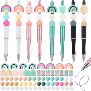 Silicone Beading Pen Set, 57pcs/set Beading Pen & Bead Set, DIY Beading Pen & Bead Set for Craft Office School Gift Supplies, Bead Crafting Kit, Beading Tools for Crafting, Beading Accessories, Beaded Pens