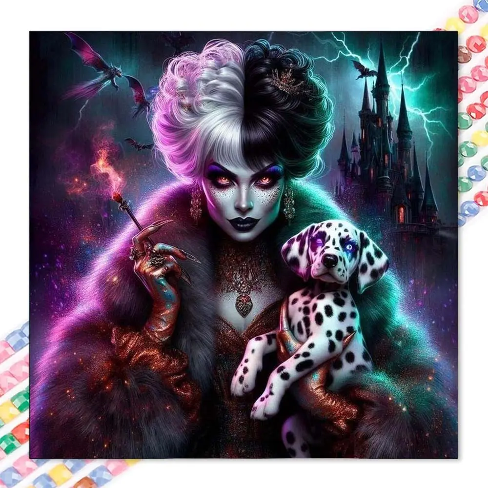 1 DIY diamond painting kit, 5D diamond art set, DIY Craft decoration, Dalmatian dog, castle, bat, full round drill diamond painting kit, mosaic, diamond art, DIY art home decoration, suitable for Christmas.