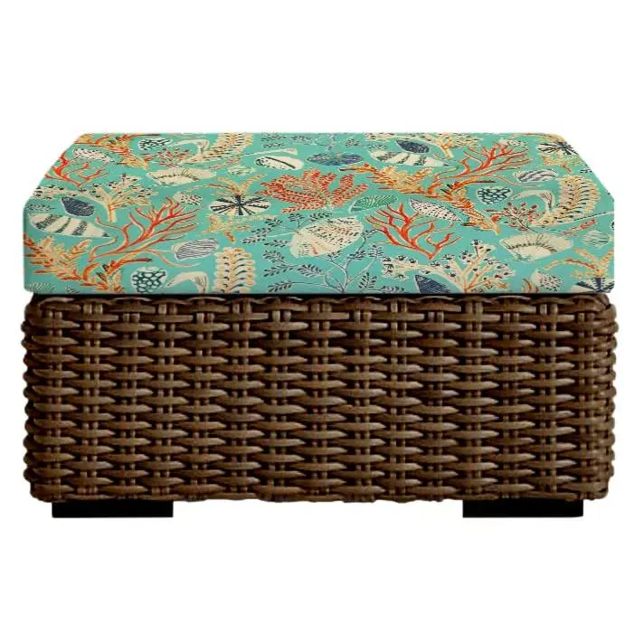 RSH Décor Ocean Life Blue Foam Ottoman Cushion for Indoor Outdoor Use, Made in USA