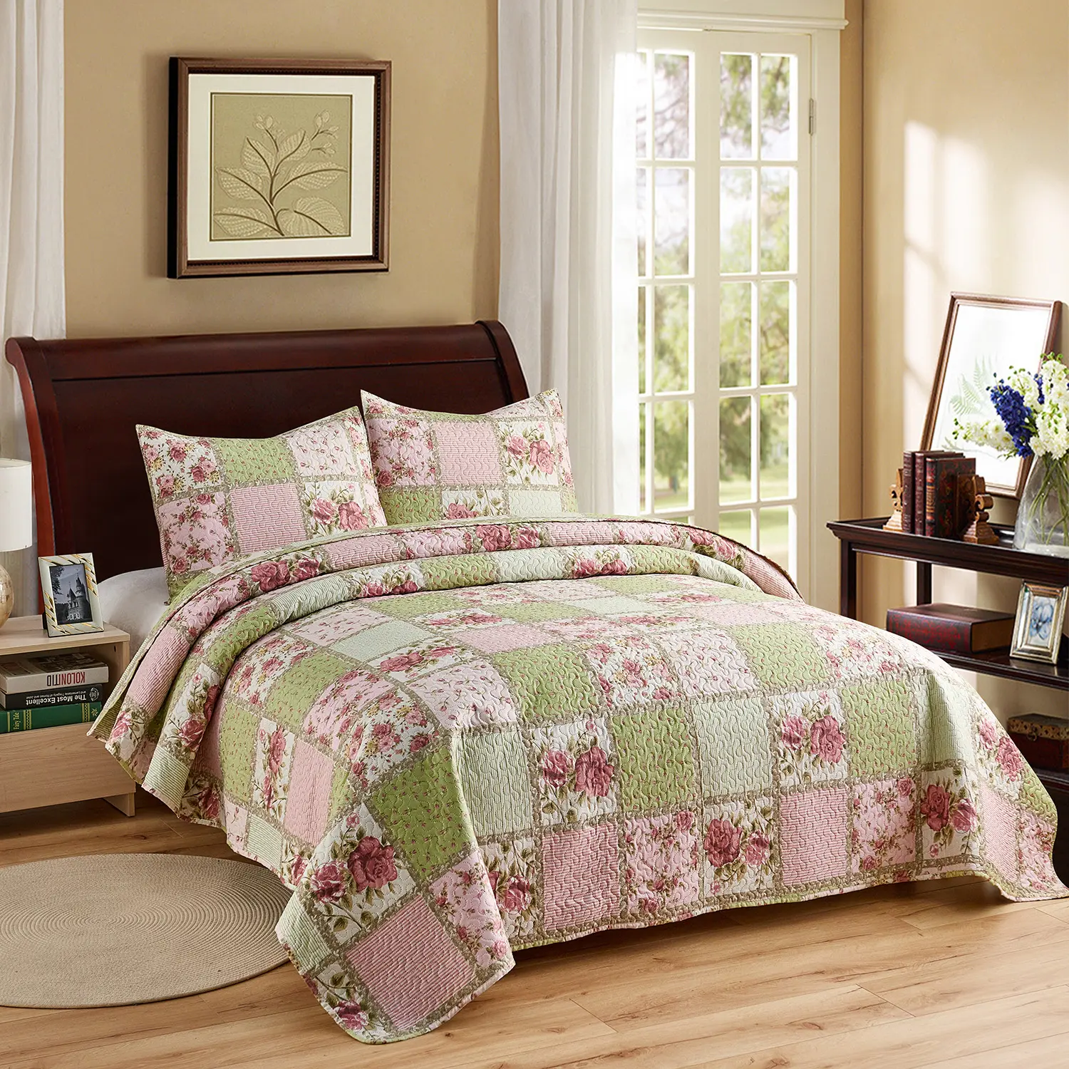 -Piece Quilt Bedspread Set 88 x 92 in, Soft Lightweight Printed Coverlet Bedding, Breathable Brushed Microfiber Quilt Set for All Season Bedroom Decor