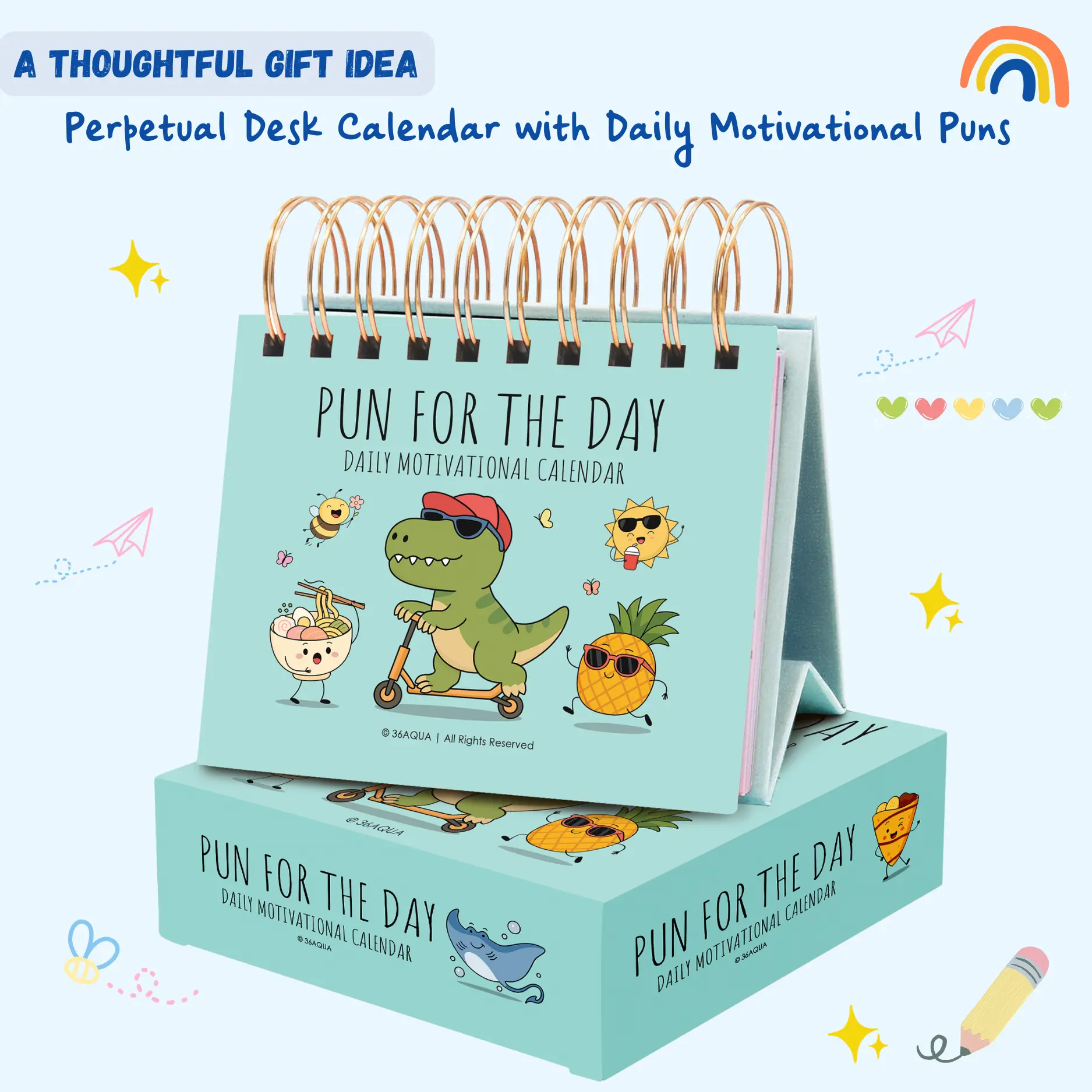 2026 Flip Page Punny Desktop Calendar - Office Stationery, Printed Paper Playful Desktop Calendars & Supplies with Motivational Puns, Charm, Inspirational Affirmations, Cute Decor, Consistent Daily Reminders, Ideal Gift for Friends to Boost Mood