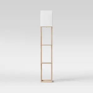 62.5" Alabaster Shelf Floor Lamp Light Brown - Threshold: ETL Listed, Linen Shade, MDF Body