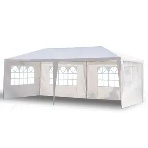 10×20 FT Basic Outdoor Canopy Tent Model N002 - White Waterproof PE Fabric Gazebo with Iron Frame, 4 Removable Sidewalls for Wedding, Flea Market
