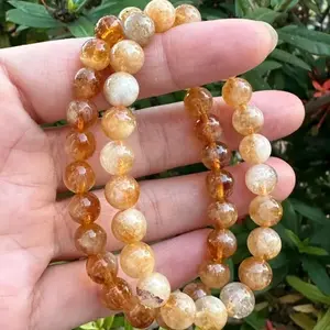 Handmade Citrine Quartz Stretch Bracelet – 8mm Natural Yellow Gemstones for Joy & Abundance + Perfect Gift Pouch for Loved Ones bracelet woman