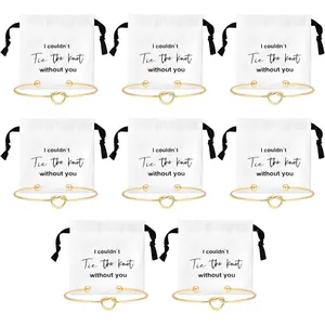CEELGON 16 Pcs Jewelry Pouch Set of 8 Linen Cotton Small Drawstring Bags & Bridesmaid Knot Bracelet Jewelry Packaging Proposal Gift Bridal Party Favors (Gold)