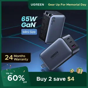 UGREEN Nexode 65W GaN USB C Wall Charger, 3-Port Compact Foldable Fast Charger Power Adapter for iPhone 17/16/15 Series, Galaxy S25/S24, Pixel 10/9, MacBook Pro/Air, Dell XPS, iPad Pro (Black),tiktokshopmemorialday,outdoorfun