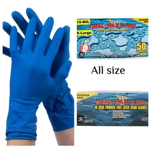 Emerald Total MAX 4600 High Risk Latex Gloves 1 Box of 50 Disposable Gloves, 15 Mil Heavy Duty, Non-Sterile, Cleaning Use Only Blue