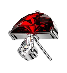 Urban Body Jewelry Women's Mushroom, Red And Clear CZ Titanium Threadless Top