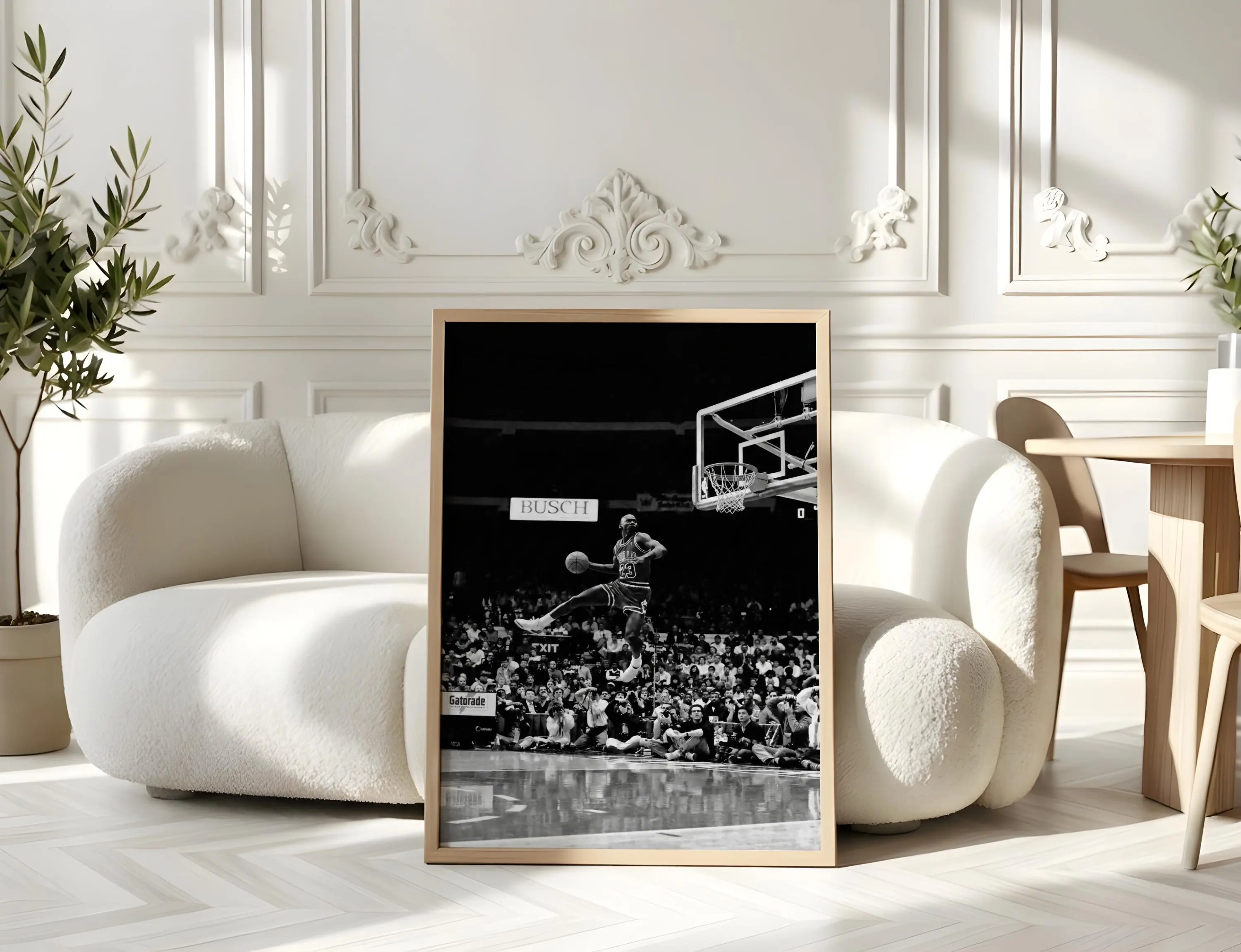 Michael Jordan Vintage Dunk Poster – Black White NBA Basketball Art Print