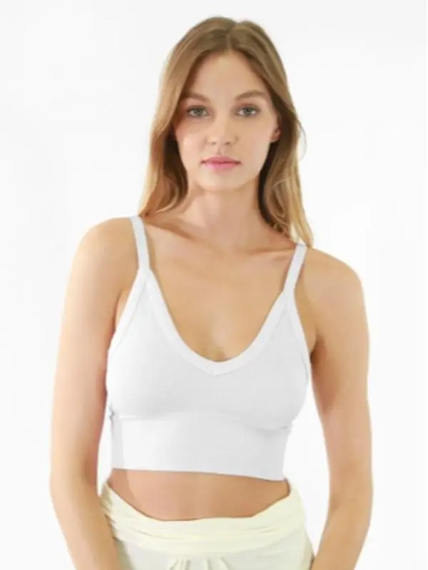 Nikibiki Ribbed V Neck Bra Crop Top - White - One Size - Crop Top