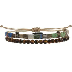 2pcs Surfer Beach Bracelet, Weave Bracelets for Men Women, Handmade Boho Beaded Braided Bracelets, Summer Jewelry Wrap Bracelets, Waterproof Adjustable Anklet