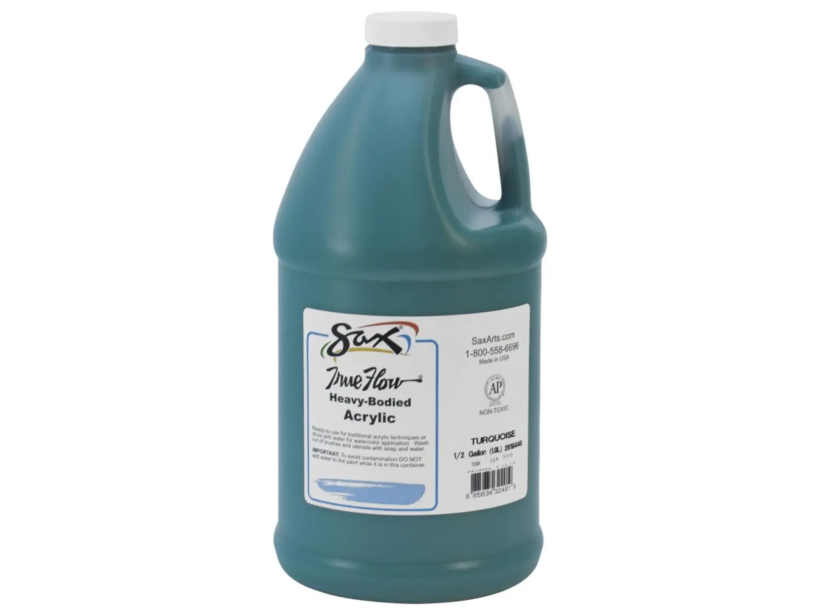 Sax 2019440 0.5 gal True Flow Heavy Body Acrylic Paint, Turquoise, Block Printing, Painting, Half Gallon