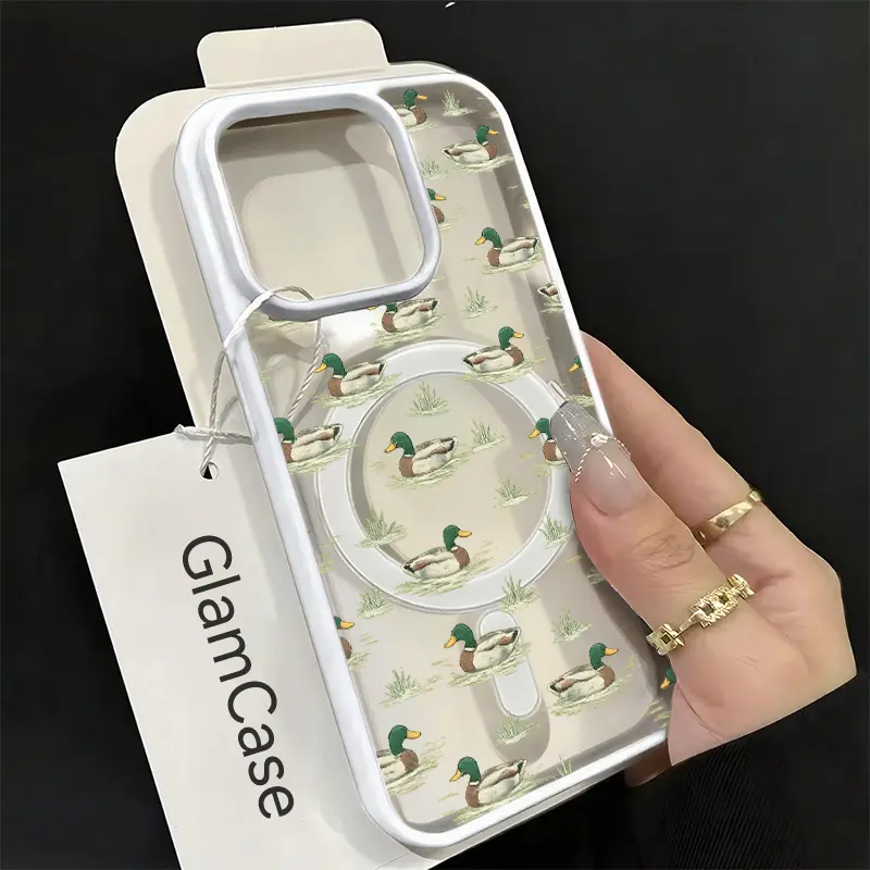 Vintage Wildlife Mallard Duck Pattern Protective Magnetic Snap-On Hard Acrylic Cellphone Case Cover Casing - Anti-Drop, Dual Heat Dissipation, Camera & Scratch Protection Accessories for iPhone 18,17,16,15,14,13,12,11 Plus Pro Max & A17 Handheld Devices