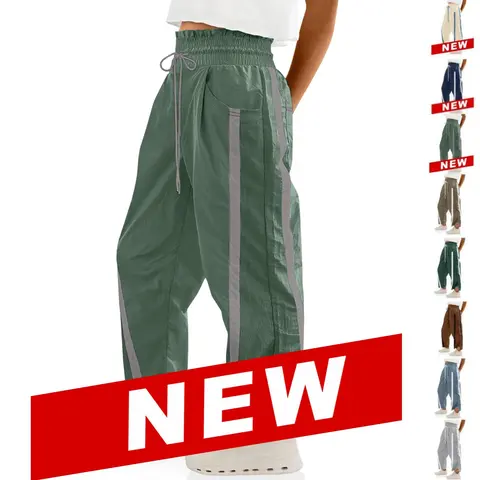 JovenPara Women's Track Pants Baggy Wide Leg Pants Contrast Color High Elastic Waisted Casual Loose Fit Trousers Drawstring Workout Track Pants with Pockets Bottom Womenswear