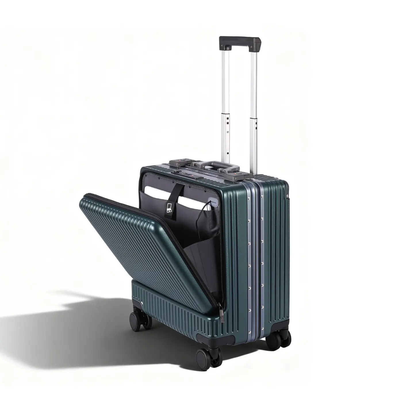 Front-Opening Aluminum Handle Carry-On Luggage 20-Inch 38L, Airline-Compatible, TSA-Approved Lock, Silent 360° Spinner Wheels, USB Charging Port, 15.6-Inch Laptop Fit, Wet/Dry Separation, Anti-Wear Scratch-Resistant Durable Polycarbonate Travel Bag, Anti